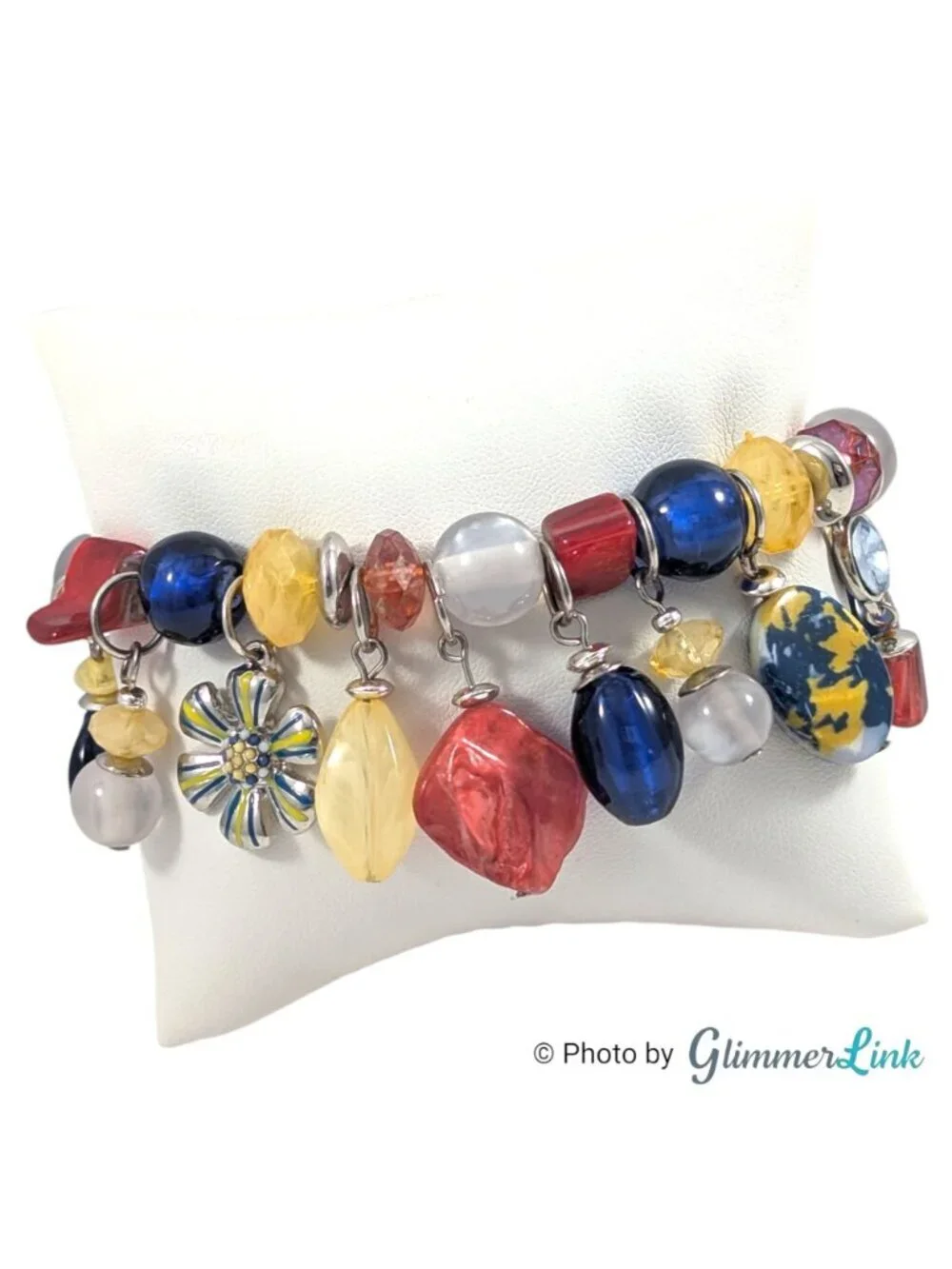 Multicolor Charm Bracelet Dangle Beads Enamel Flower Stretch Y2K Style